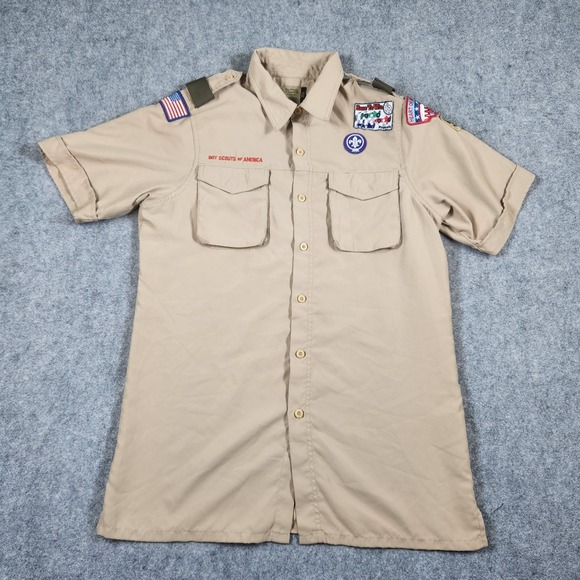 Boy Scouts of America Uniform Shirt Men's Size Small Polyester Vented Patches - Picture 1 of 11